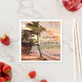 ヴィンテージサンライズビーチパームツリーズB&Bカフェ スタンダードカクテルナプキン (インサイチュ)