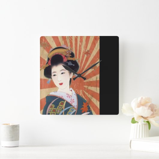 ヴィンテージサンレイズ日本のゲイシャレトロ スクエア壁時計 (ホーム)