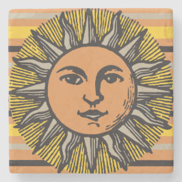 ヴィンテージサン顔ウッドカット ストーンコースター