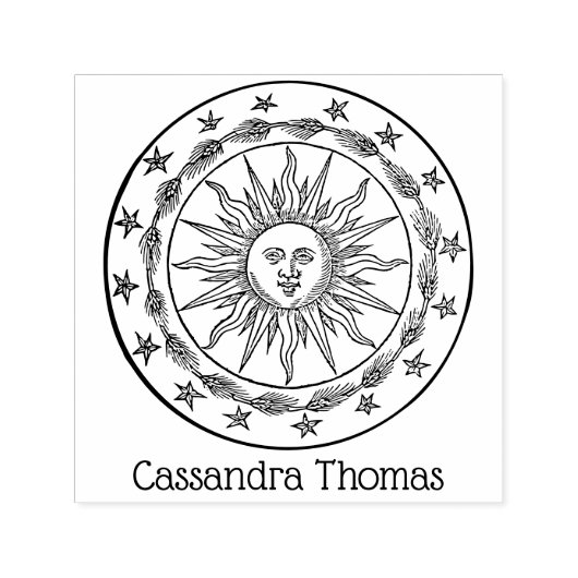 ヴィンテージサン顔擬人化スケッチ#2名 セルフインキングスタンプ (デザイン)