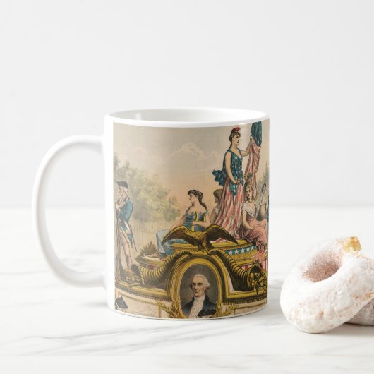 ヴィンテージサーカスのポスターがパレードのフロートを示す コーヒーマグカップ (ドーナツ)