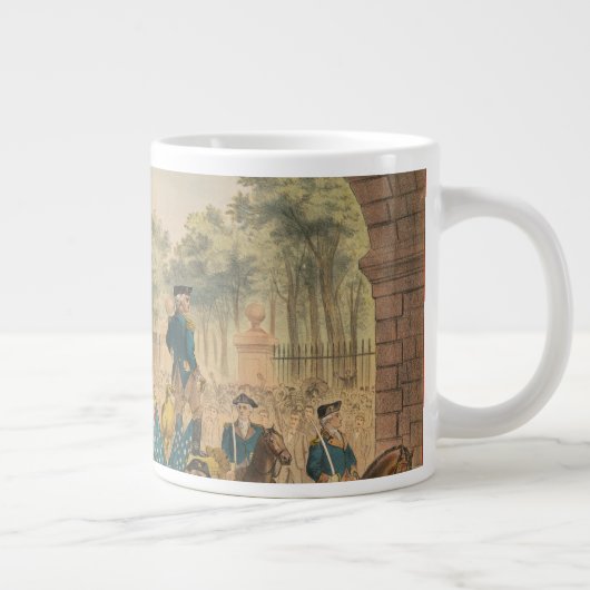 ヴィンテージサーカスのポスターがパレードのフロートを示す ジャンボコーヒーマグカップ (右)