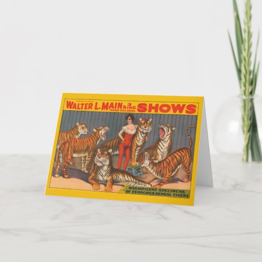 ヴィンテージサーカスのポスター6頭の虎を持つ女性。 カード (正面)