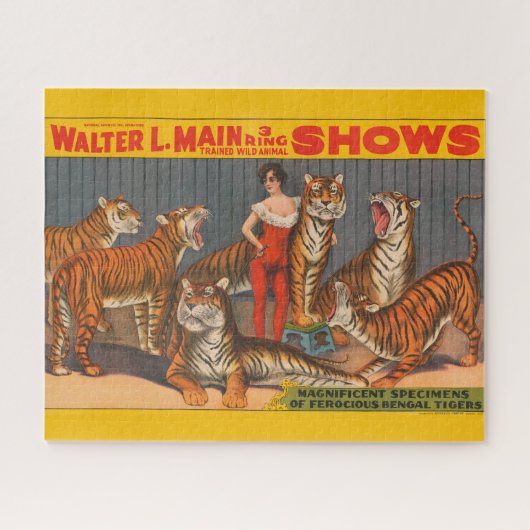 ヴィンテージサーカスのポスター6頭の虎を持つ女性。 ジグソーパズル (横)