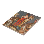 ヴィンテージサーカスのポスター6頭の虎を持つ女性。 タイル (側面)