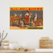 ヴィンテージサーカスのポスター6頭の虎を持つ女性。 ポスター (キッチン)