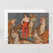 ヴィンテージサーカスのポスター6頭の虎を持つ女性。 ポストカード (正面/裏面)