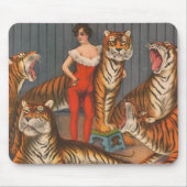 ヴィンテージサーカスのポスター6頭の虎を持つ女性。 マウスパッド (正面)