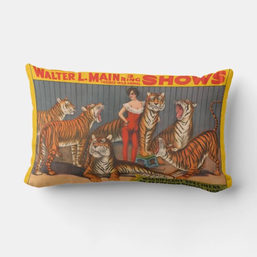 ヴィンテージサーカスのポスター6頭の虎を持つ女性。 ランバークッション (裏面)