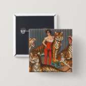 ヴィンテージサーカスのポスター6頭の虎を持つ女性。 缶バッジ (正面&裏面)