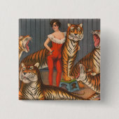 ヴィンテージサーカスのポスター6頭の虎を持つ女性。 缶バッジ (正面)