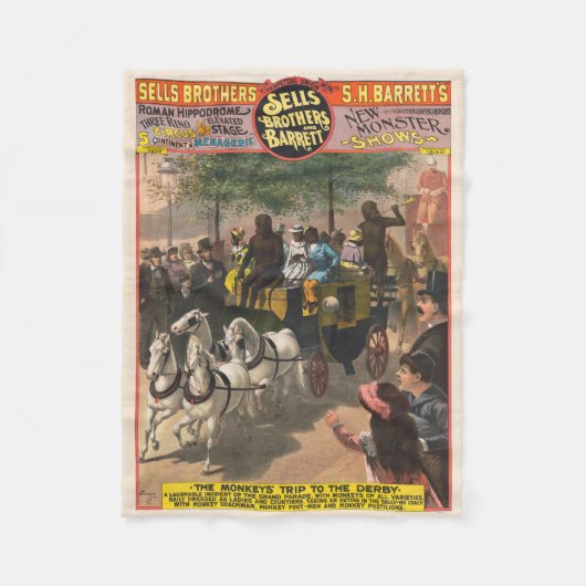 ヴィンテージサーカスのポスター、モンキー駆動コーチ フリースブランケット (正面)