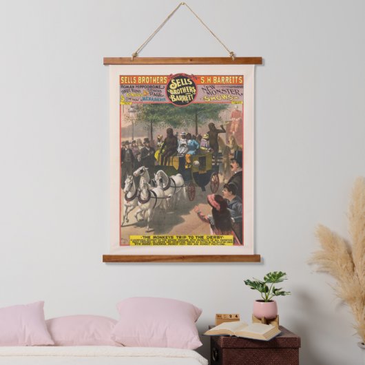 ヴィンテージサーカスのポスター、モンキー駆動コーチ 吊り下げ型タペストリー (寝室)