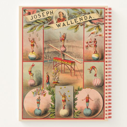 ヴィンテージサーカスのポスター – 曲芸のシーンを示す ノートブック (裏面)