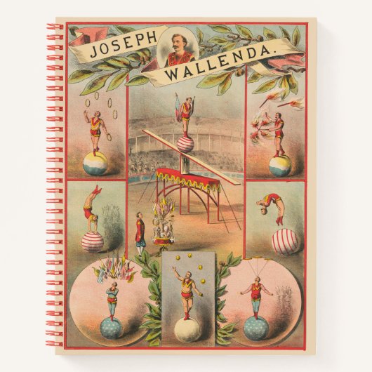 ヴィンテージサーカスのポスター – 曲芸のシーンを示す ノートブック (正面)