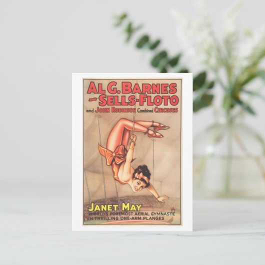 ヴィンテージサーカスのポスター: Aerial Gymnast Janet May ポストカード (スタンド正面)