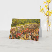 ヴィンテージサーカスの動物とパフォーマーのポスター カード (黄色い花)