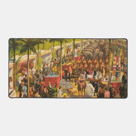 ヴィンテージサーカスの動物とパフォーマーのポスター デスクマット (正面)