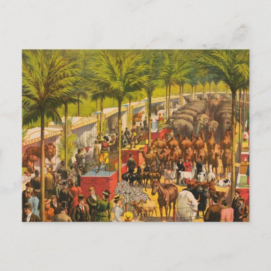 ヴィンテージサーカスの動物とパフォーマーのポスター ポストカード (正面)