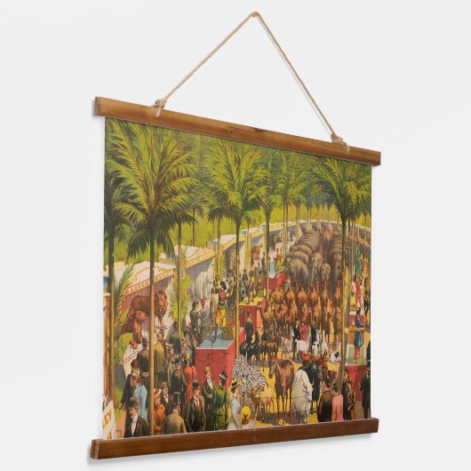 ヴィンテージサーカスの動物とパフォーマーのポスター 吊り下げ型タペストリー (傾斜あり)