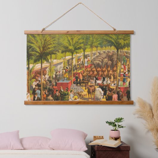 ヴィンテージサーカスの動物とパフォーマーのポスター 吊り下げ型タペストリー (寝室)