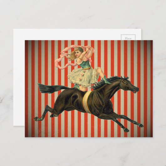 ヴィンテージサーカスの曲芸師が馬のはがきに乗って ポストカード (正面/裏面)