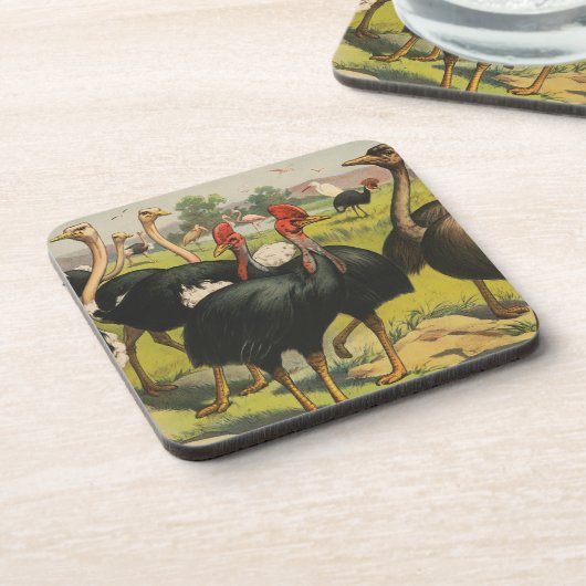 ヴィンテージサーカスはダチョウと大きな鳥を示している。 コースター (左側)