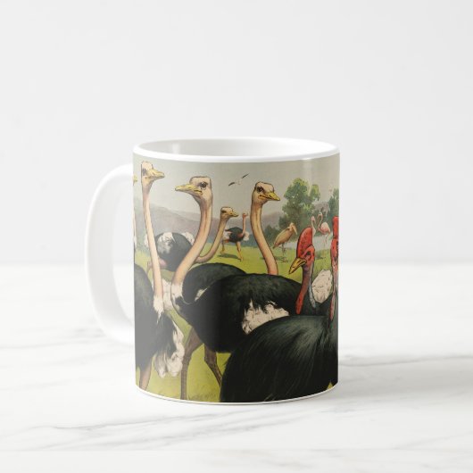ヴィンテージサーカスはダチョウと大きな鳥を示している。 コーヒーマグカップ (正面左)
