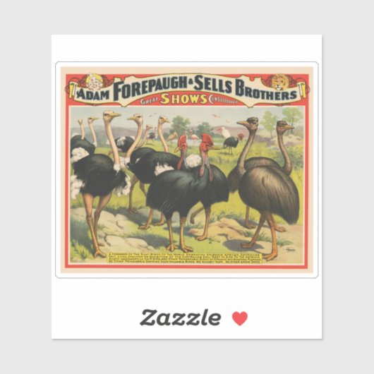 ヴィンテージサーカスはダチョウと大きな鳥を示している。 シール (シート)