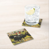 ヴィンテージサーカスはダチョウと大きな鳥を示している。 スクエアペーパーコースター (インサイチュ)