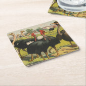 ヴィンテージサーカスはダチョウと大きな鳥を示している。 スクエアペーパーコースター (アングル)