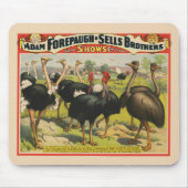 ヴィンテージサーカスはダチョウと大きな鳥を示している。 マウスパッド (正面)