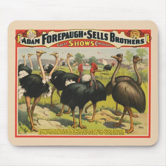ヴィンテージサーカスはダチョウと大きな鳥を示している。 マウスパッド (正面)