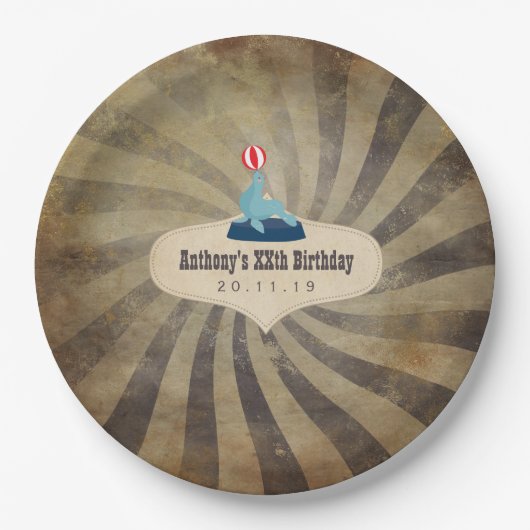ヴィンテージサーカスをテーマにした誕生日パーティー ペーパープレート (正面)