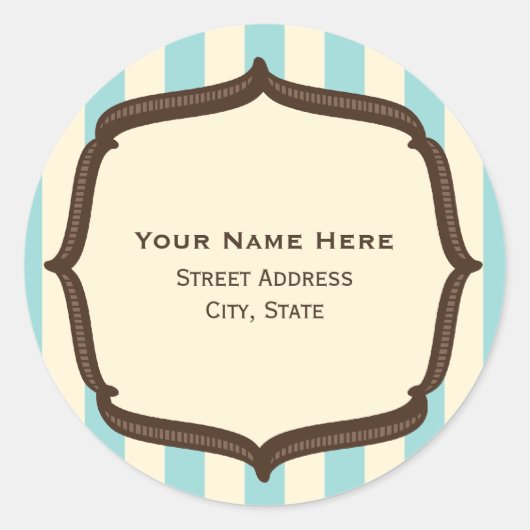 ヴィンテージサーカスアドレスステッカー – 青ストライプ色 ラウンドシール (正面)