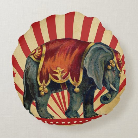 ヴィンテージサーカスイラストレーションアートオールドアンティーク ラウンドクッション (裏面)