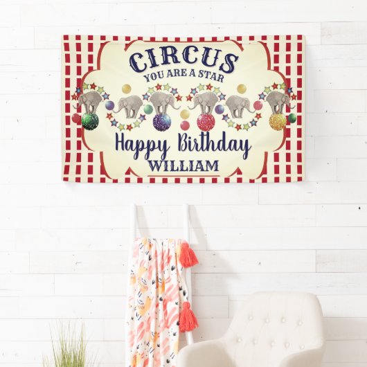 ヴィンテージサーカスエレファント誕生日 横断幕 (インサイチュ)
