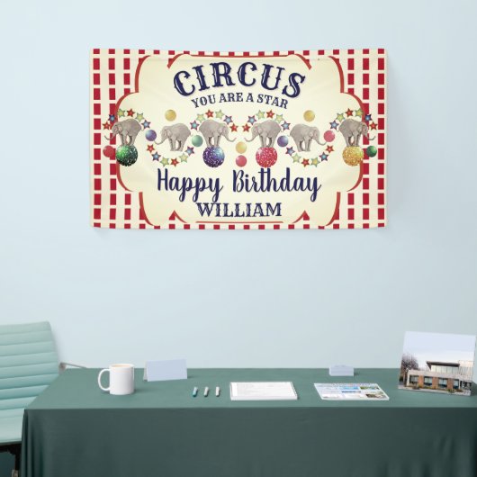 ヴィンテージサーカスエレファント誕生日 横断幕 (トレードショー)