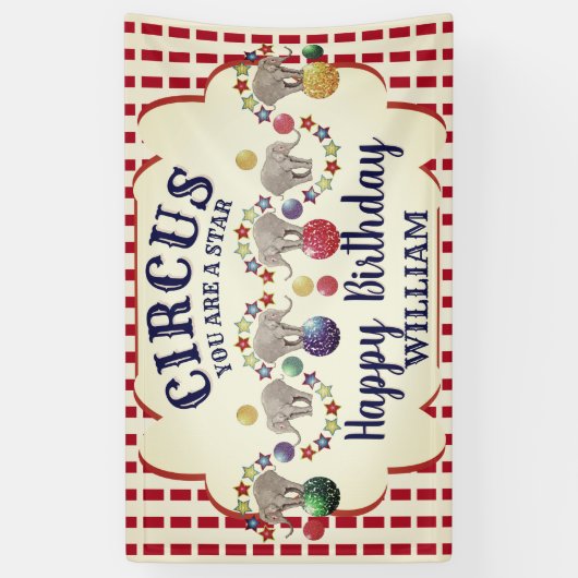 ヴィンテージサーカスエレファント誕生日 横断幕 (縦)
