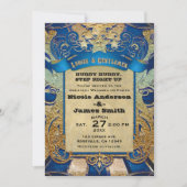 ヴィンテージサーカスカーニバルショータイム王室のブルー&金ゴールド 招待状 (正面)