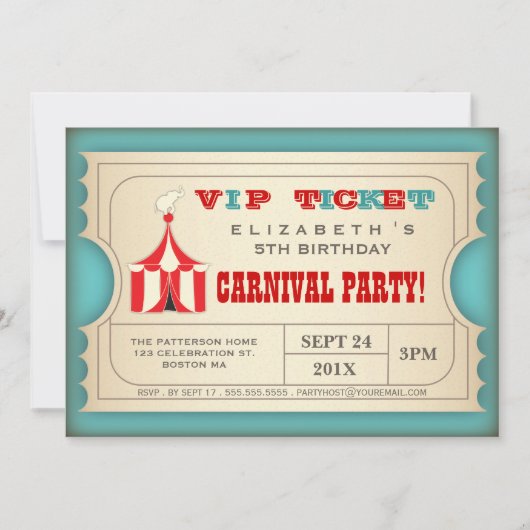 ヴィンテージサーカスカーニバルバースデーパーティーチケット 招待状 (正面)