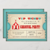 ヴィンテージサーカスカーニバルバースデーパーティーチケット 招待状 (正面/裏面)
