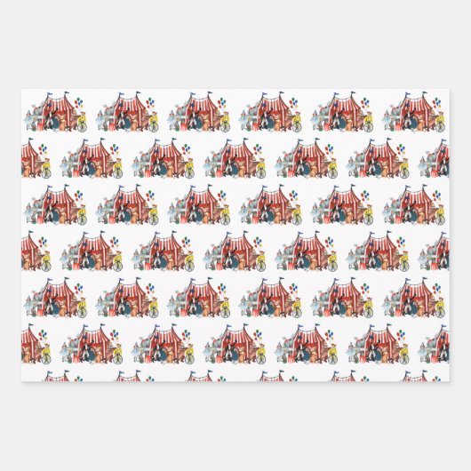 ヴィンテージサーカスカーニバルフェスティバルショーキッズギフト ラッピングペーパーシート (正面3)