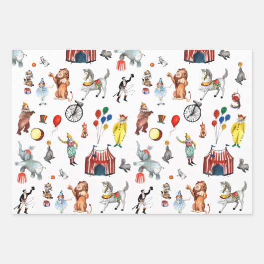 ヴィンテージサーカスカーニバルフェスティバルショーキッズギフト ラッピングペーパーシート (正面)