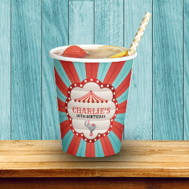ヴィンテージサーカスカーニバルレッド&ブルーパターン 紙コップ