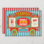 ヴィンテージサーカスカーニバルワゴンバースデーパーティー 招待状 (正面/裏面)