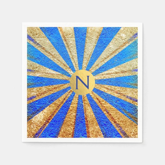 ヴィンテージサーカスカーニバル王室のブルーゴールドフォイルパーティー スタンダードカクテルナプキン (正面)