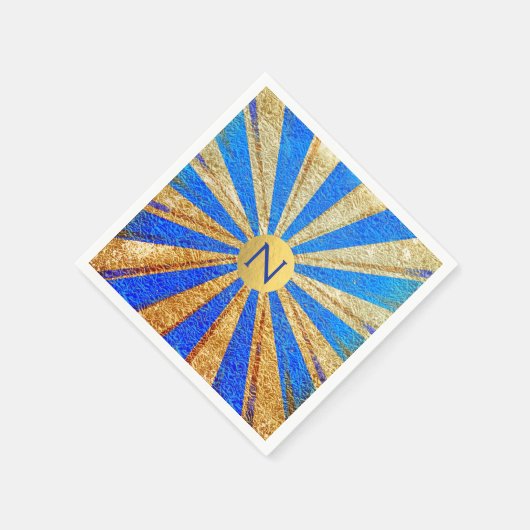 ヴィンテージサーカスカーニバル王室のブルーゴールドフォイルパーティー スタンダードカクテルナプキン (角)