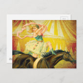 ヴィンテージサーカスガールアクロバットオンホース ポストカード (正面/裏面)
