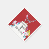 ヴィンテージサーカスケーキ1stバースデーウォーターカラー スタンダードカクテルナプキン (角)